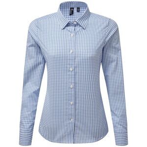 Premier Womens/Ladies Maxton Gingham Long-Sleeved Shirt / Light Navy/White